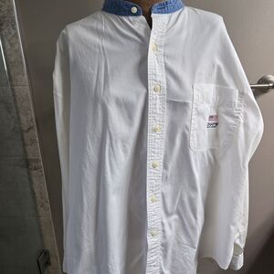 Chaps White Men's Shirt with Blue Collar